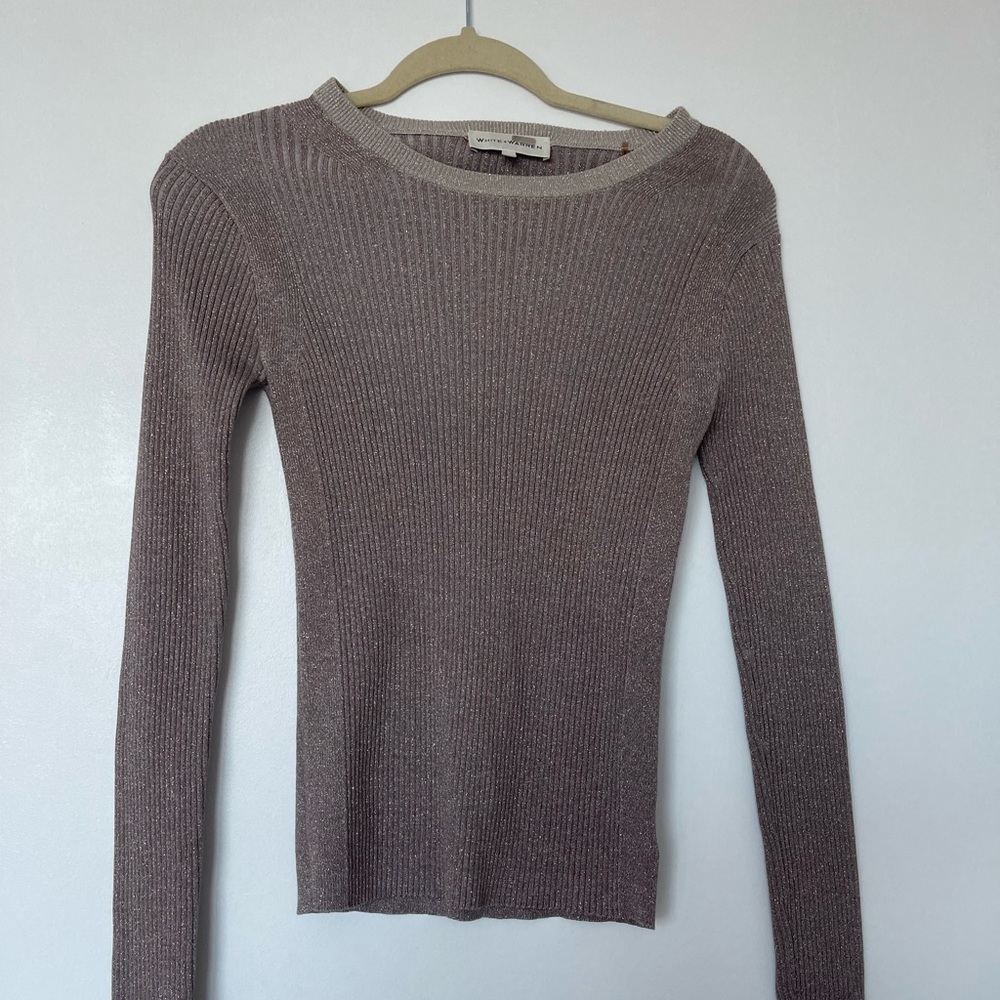 White + Warren / White and Warren blush metallic ribbed knit